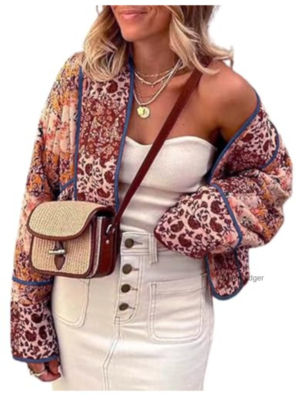 Womens Reversible Floral Quilted Jacket Crop Open Front Puffer Coat
